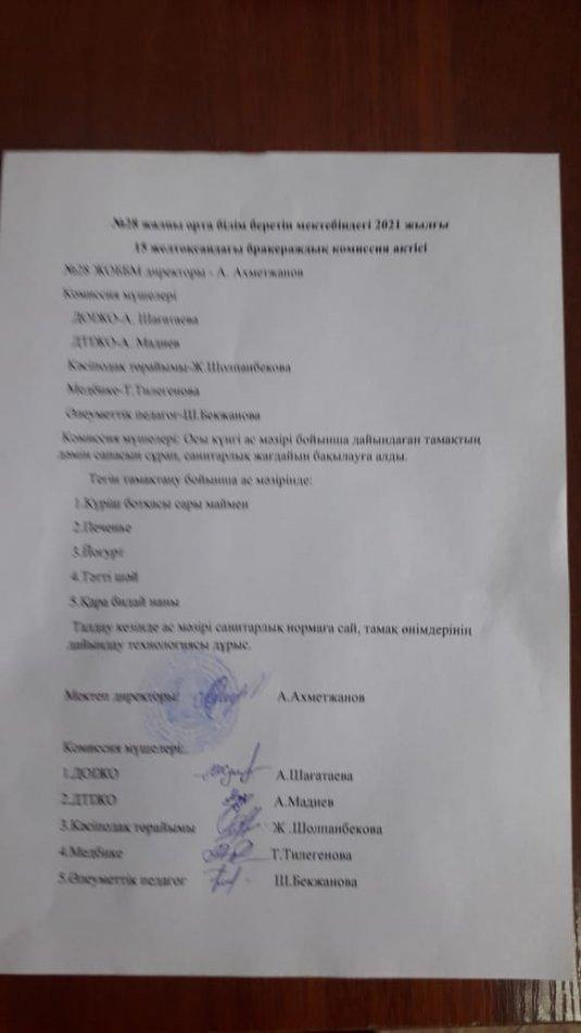 "Тамақтану сапасын бақылау"
