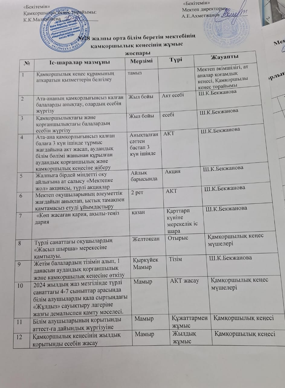 Қамқоршылық кеңесінің жоспары