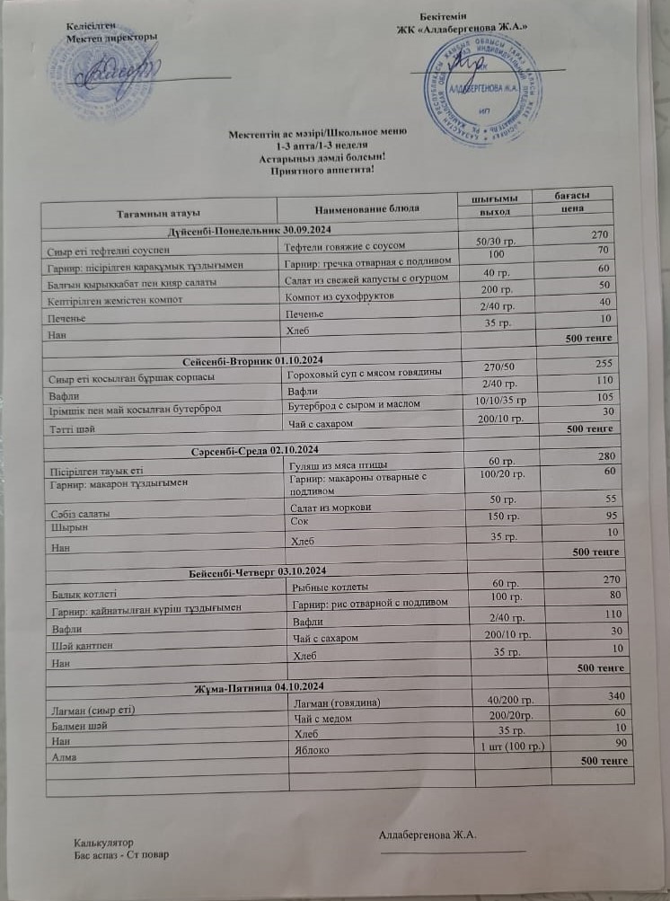Апаталық ас мәзірі