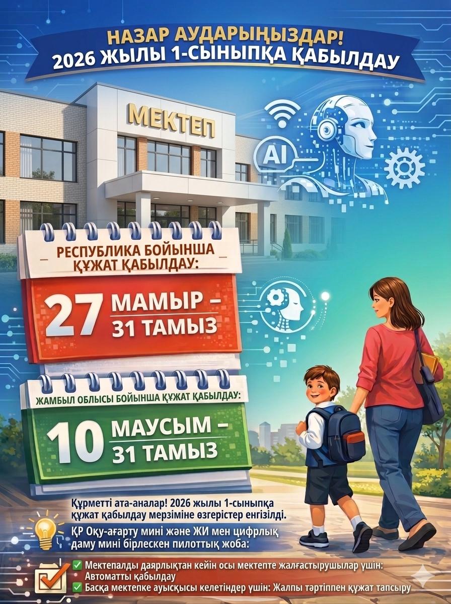 2026 жылы 1-сыныпқа құжат қабылдау
