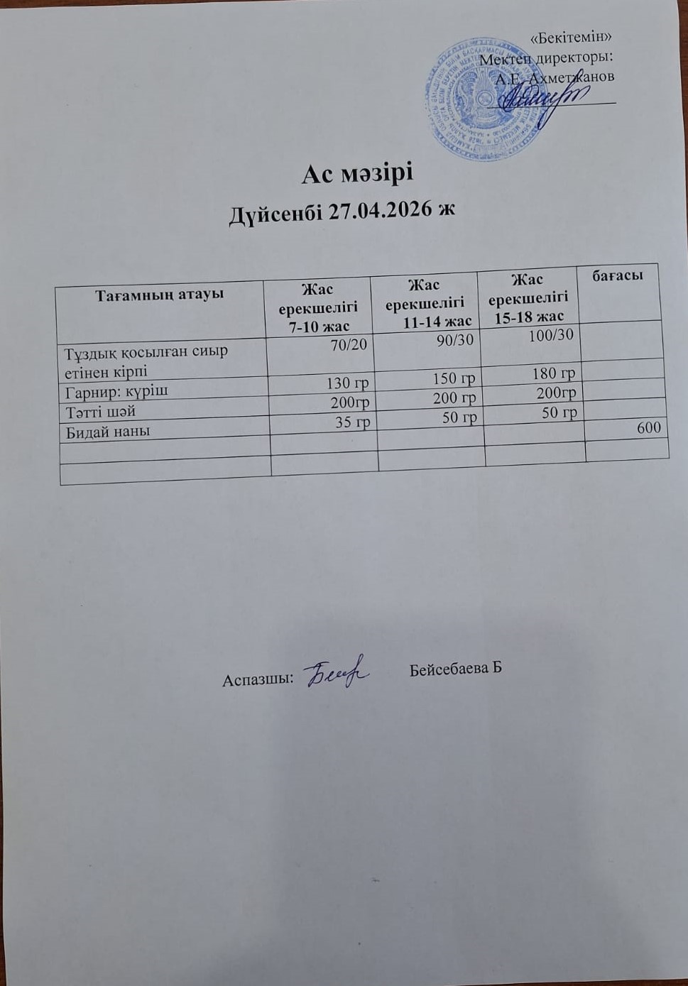 Ас мәзірі