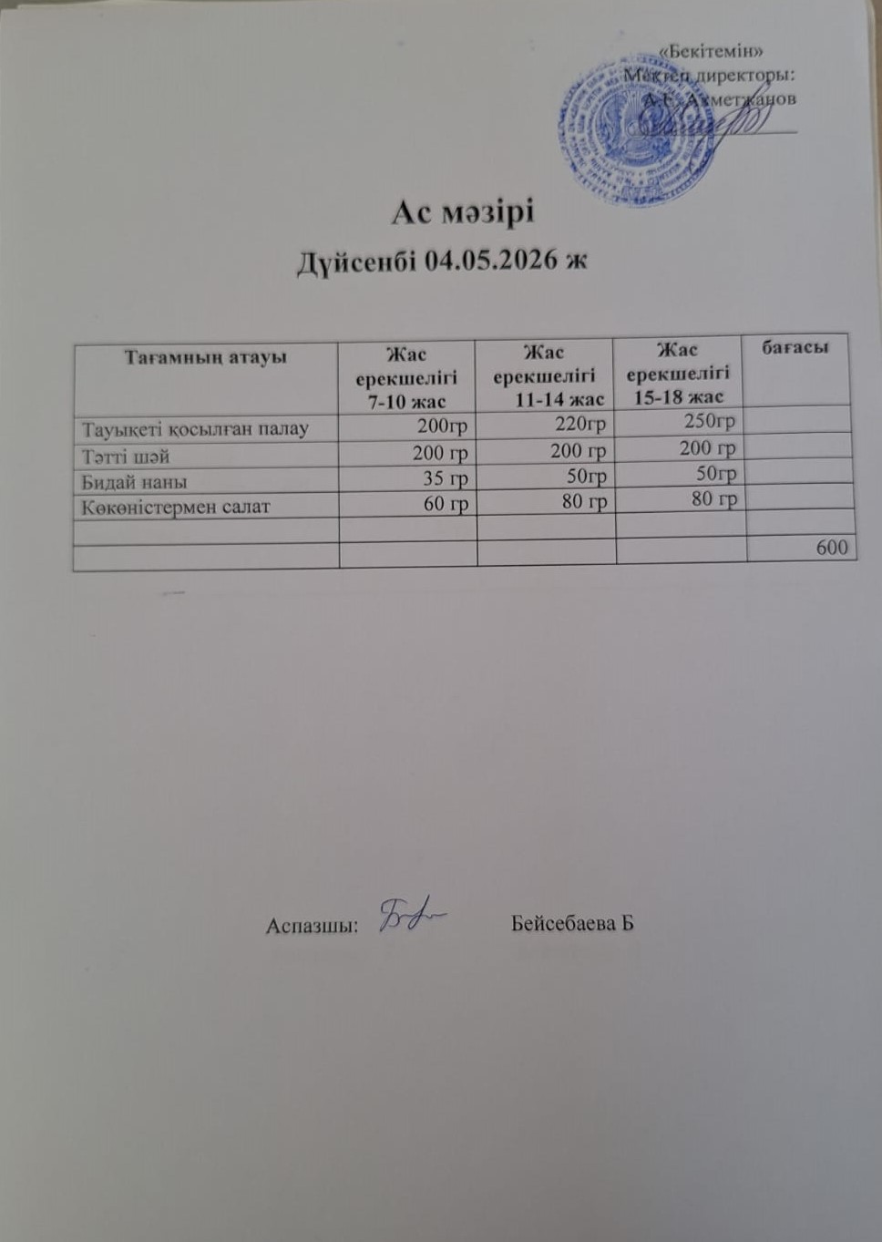 Ас мәзірі